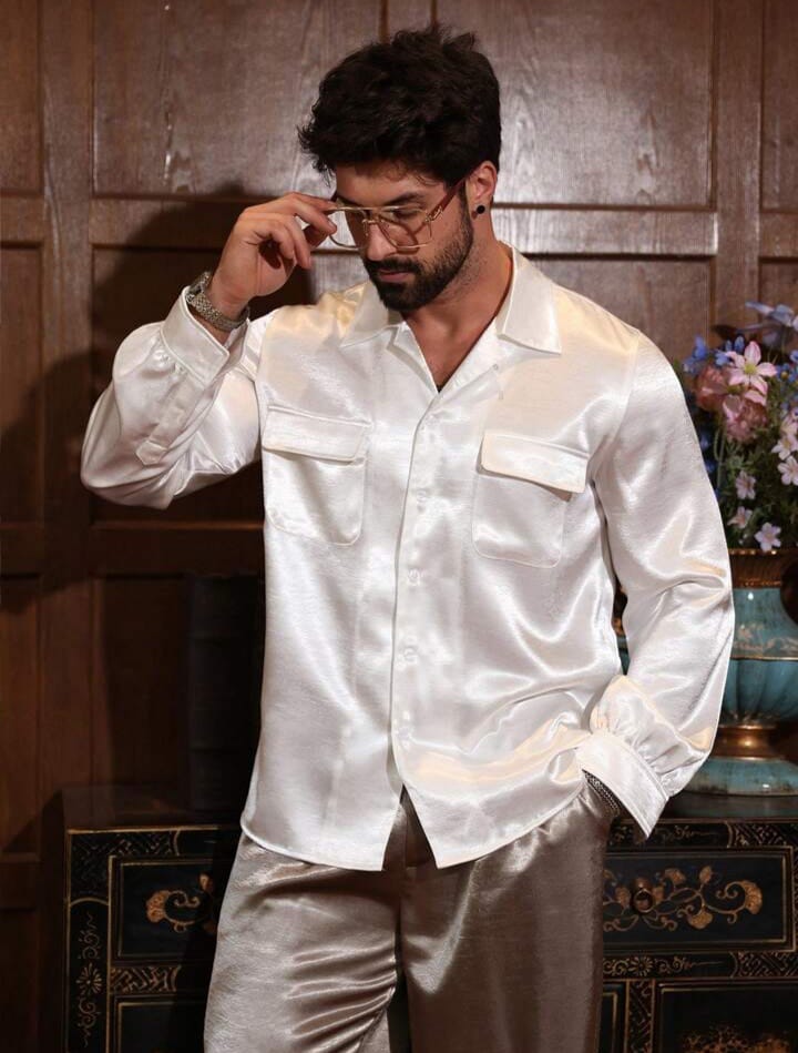 Men's Solid White Satin Poplin Shirt